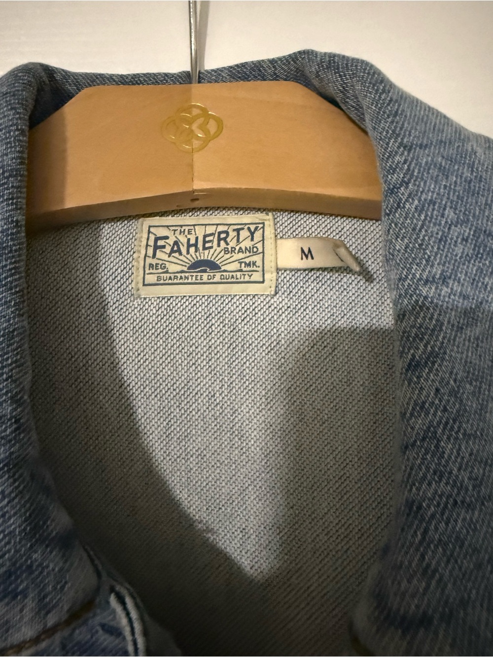 Women’s Faherty Light Blue Soft Terry Denim Trucker Oversized Jacket - Picture 2 of 5